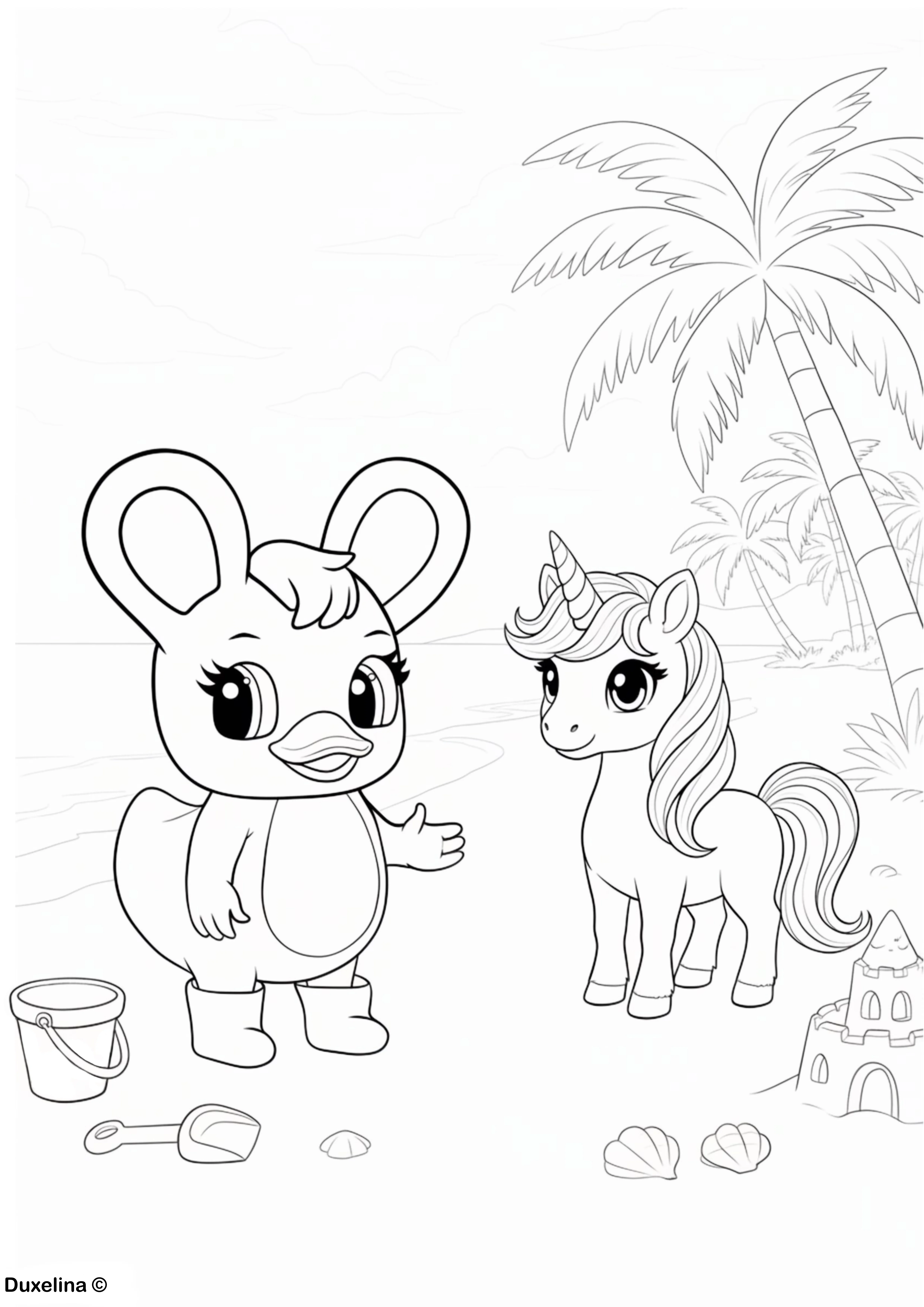 desenho para colorir unicornio na praia