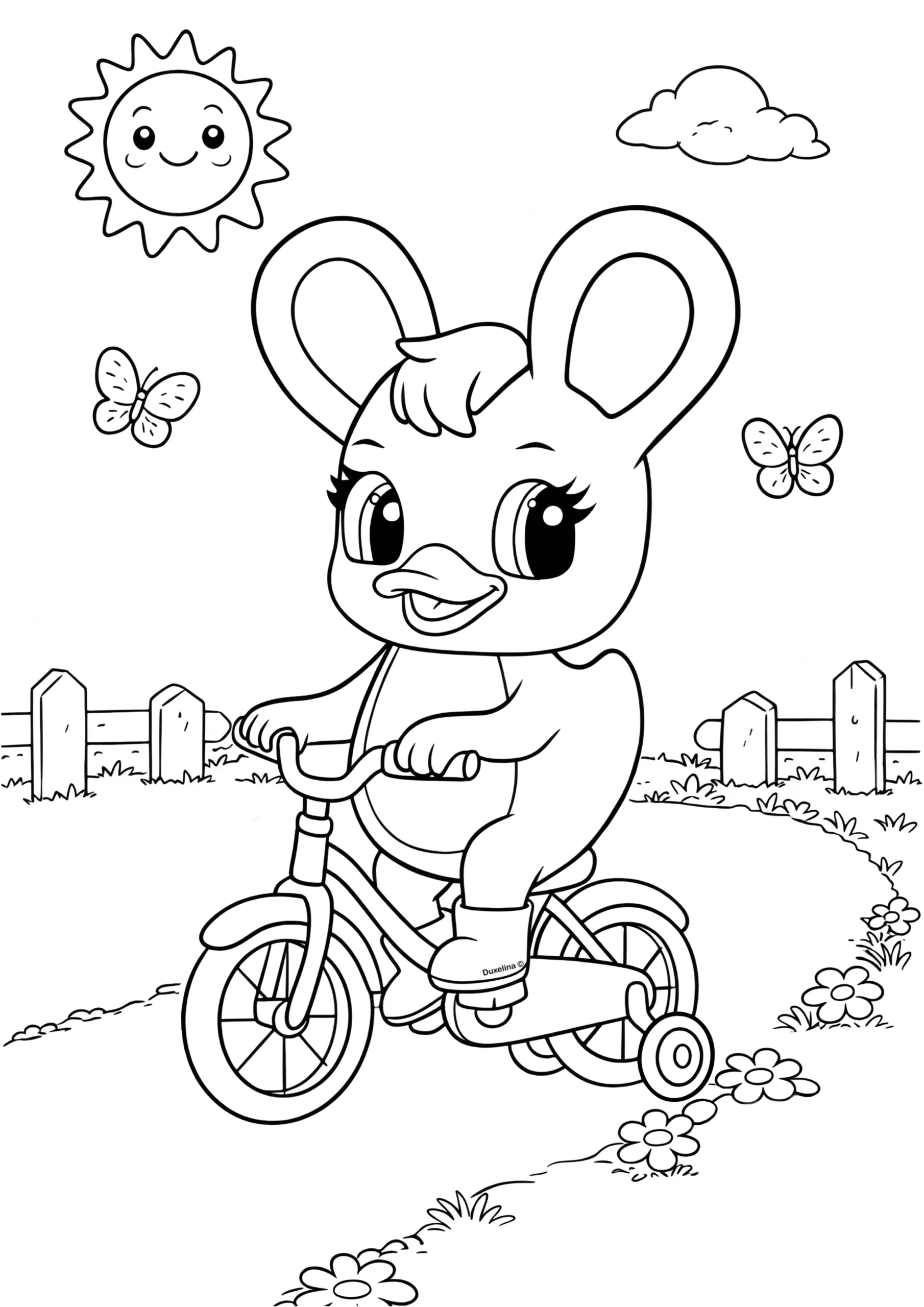 Duxelina andando de bicicleta desenho para colorir