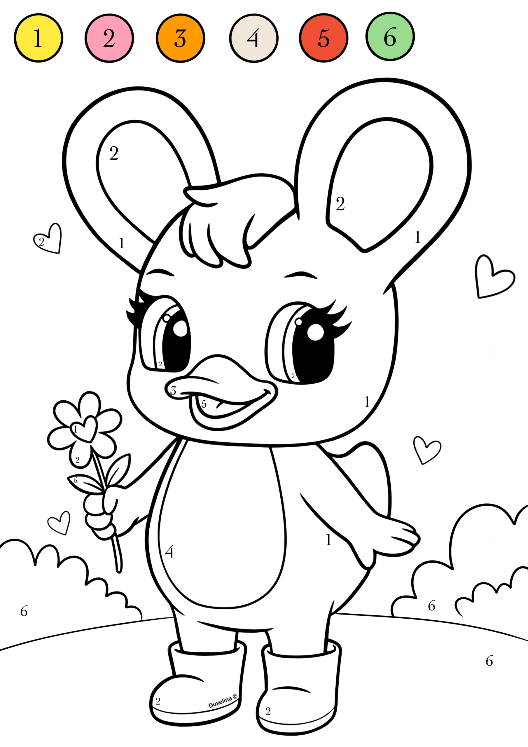 Duxelina desenho para colorir por números com flor