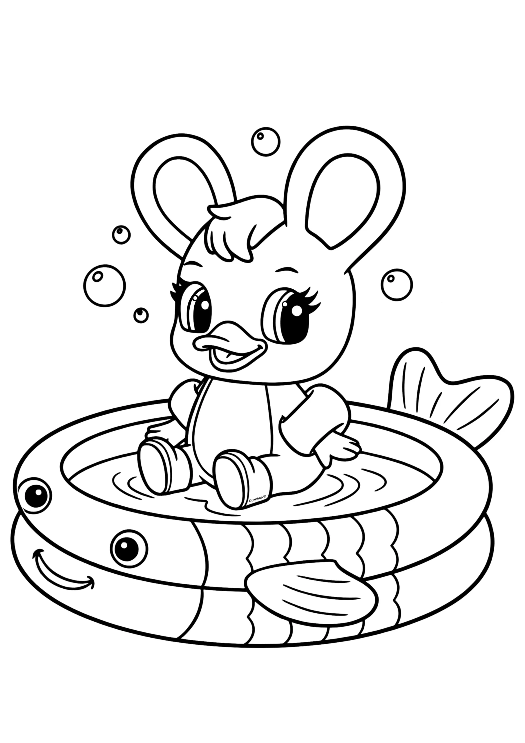desenho para colorir da Duxelina em uma piscina inflável