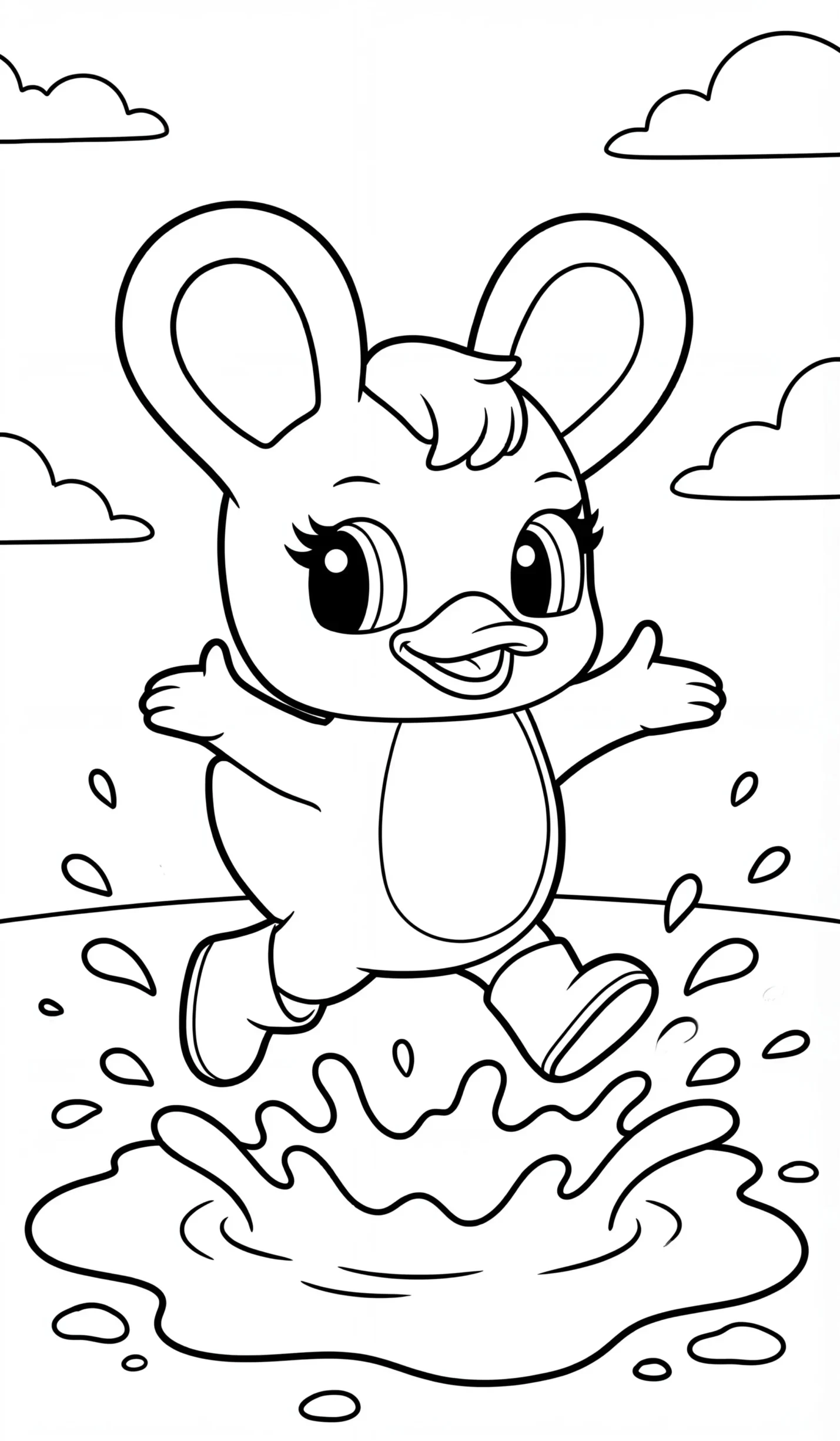 Duxelina pulando em uma poça – desenho para colorir infantil